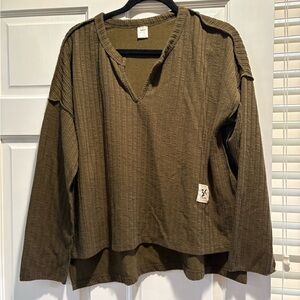 Khaki Women's V-Neck Sweater